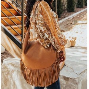 Fringe Boho Faux Leather Large Shoulder Bag